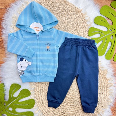 Conj. Jaqueta Baby Dog com capuz e Calça de Moletom - Azul